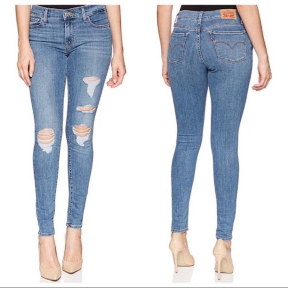 Levi’s 710 Super Skinny Jeans Distressed Mid Rise Medium Wash Women’s Sz 18 NEW